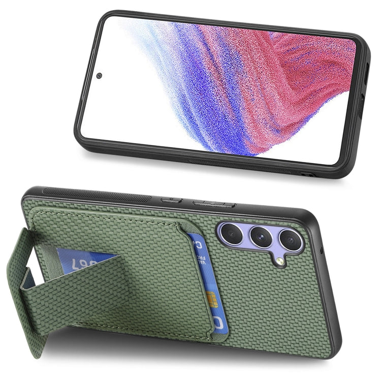 For Samsung Galaxy S25 Ultra 5G Carbon Fiber Card Bag Fold Stand Phone Case(Green) - Galaxy S25 Ultra 5G Cases by buy2fix | Online Shopping UK | buy2fix