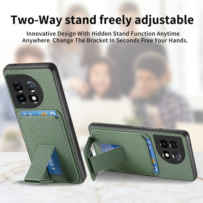 For OnePlus 12 5G Carbon Fiber Card Bag Fold Stand Phone Case(Green) - OnePlus Cases by buy2fix | Online Shopping UK | buy2fix