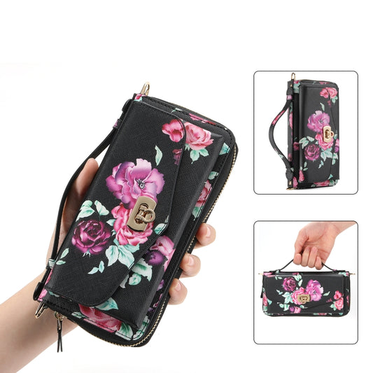 For iPhone 14 Pro Max MagSafe Flower Multi-functional Crossbody Zipper Wallet Leather Phone Case(Black) - iPhone 14 Pro Max Cases by buy2fix | Online Shopping UK | buy2fix