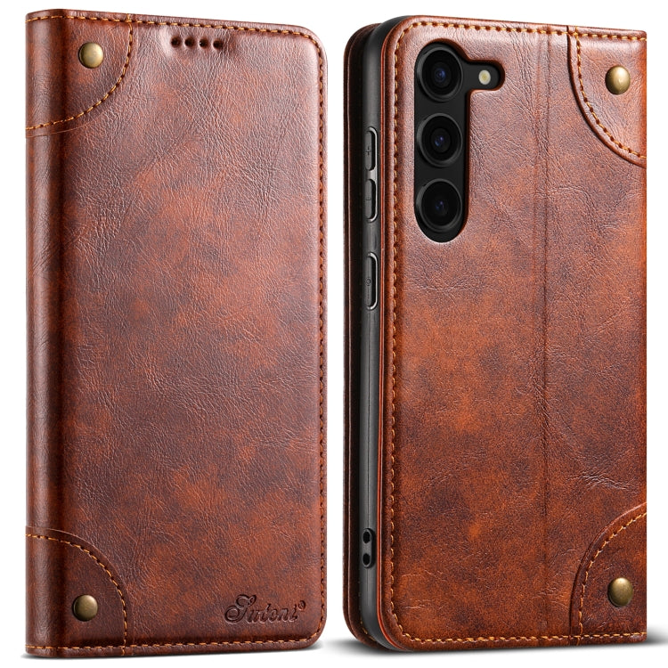 For Samsung Galaxy S24 5G Suteni Baroque Calf Texture Buckle Wallet Leather Phone Case(Khaki) - Galaxy S24 5G Cases by Suteni | Online Shopping UK | buy2fix