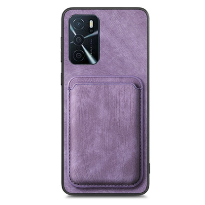 For OPPO A17 Retro Leather Card Bag Magnetic Phone Case(Purple) - OPPO Cases by buy2fix | Online Shopping UK | buy2fix