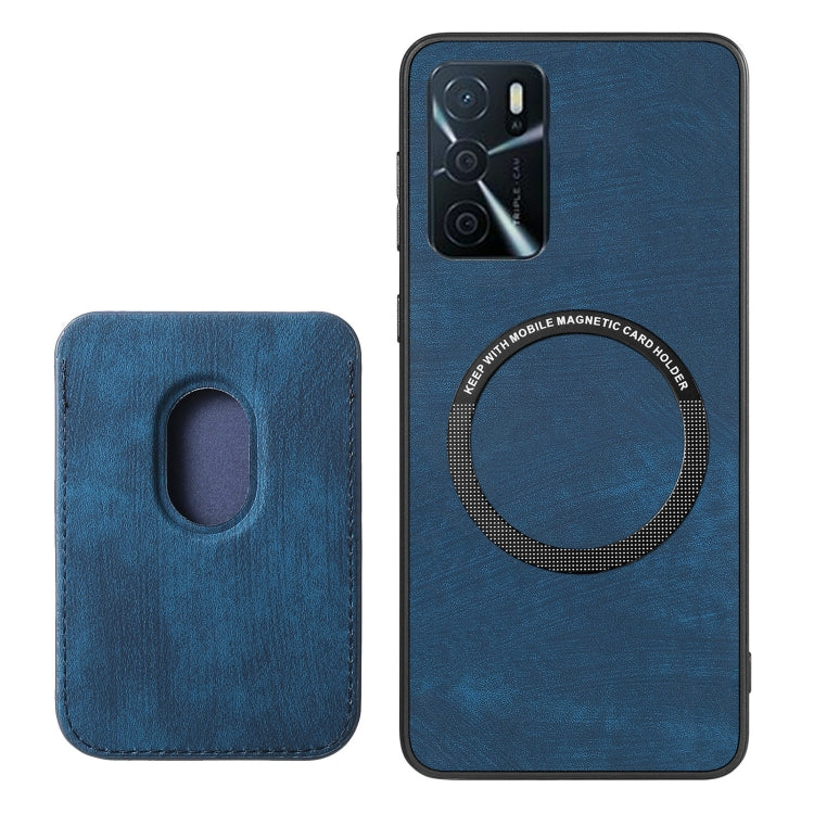 For OPPO Reno8 5G Retro Leather Card Bag Magnetic Phone Case(Blue) - OPPO Cases by buy2fix | Online Shopping UK | buy2fix