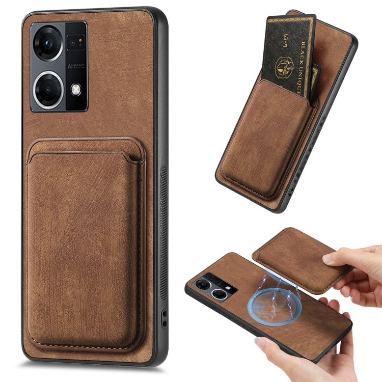 For OPPO Reno7 4G Retro Leather Card Bag Magnetic Phone Case(Brown) - OPPO Cases by buy2fix | Online Shopping UK | buy2fix