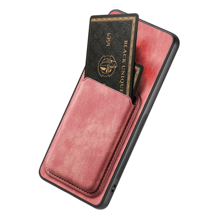 For OPPO Reno7 4G Retro Leather Card Bag Magnetic Phone Case(Pink) - OPPO Cases by buy2fix | Online Shopping UK | buy2fix