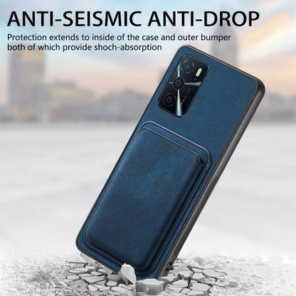 For OPPO A7/A12 Retro Leather Card Bag Magnetic Phone Case(Blue) - OPPO Cases by buy2fix | Online Shopping UK | buy2fix