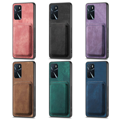 For OPPO F19 Pro+ Retro Leather Card Bag Magnetic Phone Case(Purple) - OPPO Cases by buy2fix | Online Shopping UK | buy2fix