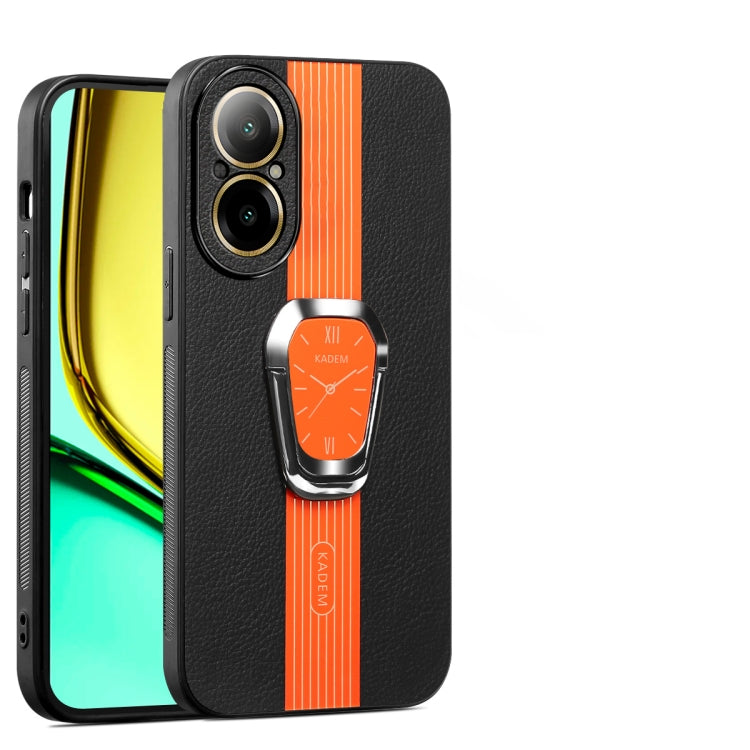 For Realme C67 4G Magnetic Litchi Leather Back Phone Case with Holder(Orange) - C67 Cases by buy2fix | Online Shopping UK | buy2fix