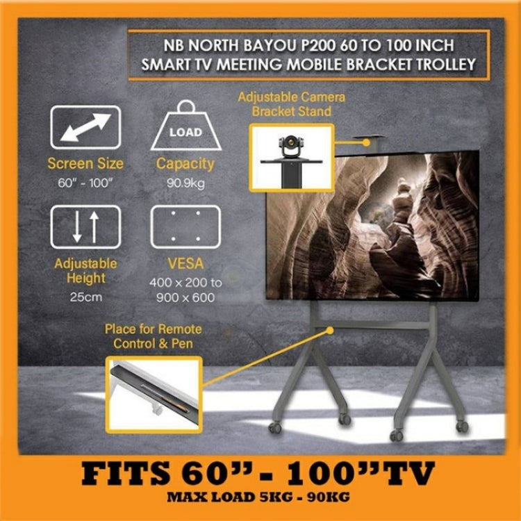 NB P200 60-100inch Video Conferencing Television Floor Stand SPCC Steel TV Mobile Cart - TV Brackets & Mounts by buy2fix | Online Shopping UK | buy2fix