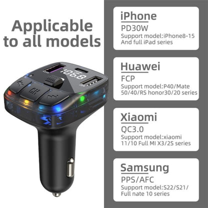 C57 PD Type-C + Dual USB Car Charger Colorful Light Car Bluetooth Adapter FM Transmitter - Car Charger by buy2fix | Online Shopping UK | buy2fix