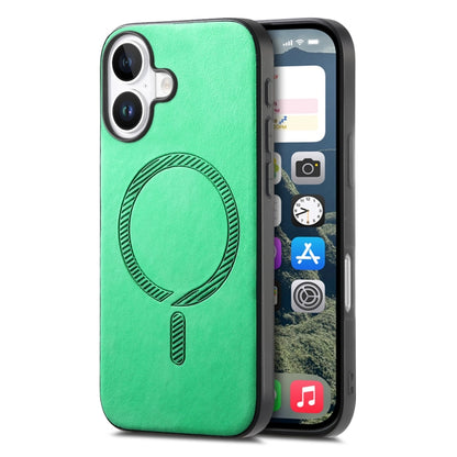 For iPhone 16 Plus Solid Color Retro Magsafe PU Back Cover Phone Case(Green) - iPhone 16 Plus Cases by buy2fix | Online Shopping UK | buy2fix