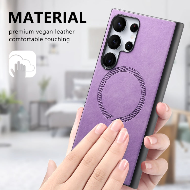 For Samsung Galaxy S25 5G Solid Color Retro Magsafe PU Back Cover Phone Case(Purple) - Galaxy S25 5G Cases by buy2fix | Online Shopping UK | buy2fix