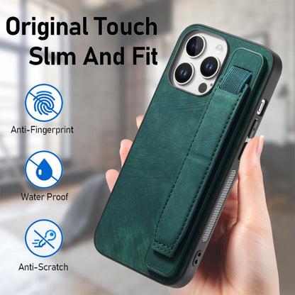 For iPhone 16 Pro Max Retro Wristband Holder Leather Back Phone Case(Green) - iPhone 16 Pro Max Cases by buy2fix | Online Shopping UK | buy2fix