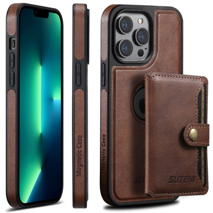 For iPhone 13 Pro Max Suteni M1 Oil Wax MagSafe Detachable Horizontal Card Bag Phone Case(Brown) - iPhone 13 Pro Max Cases by Suteni | Online Shopping UK | buy2fix