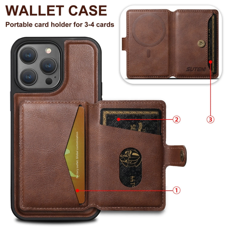 For iPhone 12 Pro Max Suteni M1 Oil Wax MagSafe Detachable Horizontal Card Bag Phone Case(Brown) - iPhone 12 Pro Max Cases by Suteni | Online Shopping UK | buy2fix