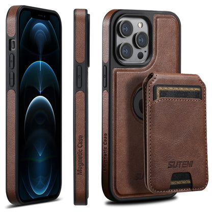 For iPhone 12 Pro Max Suteni M2 Oil Wax MagSafe Horizontal Card Bag Phone Case(Brown) - iPhone 12 Pro Max Cases by Suteni | Online Shopping UK | buy2fix