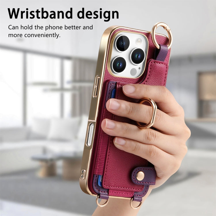 For iPhone 16 Pro Max Fashion Ring Card Bag Phone Case with Hang Loop(Purple) - iPhone 16 Pro Max Cases by buy2fix | Online Shopping UK | buy2fix