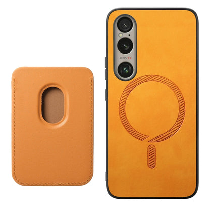 For Sony Xperia 5 V Retro Magsafe Card Bag PU Back Cover Phone Case(Yellow) - Sony Cases by buy2fix | Online Shopping UK | buy2fix