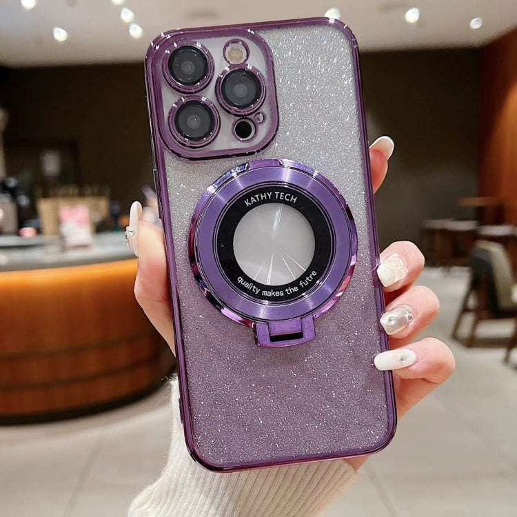 For iPhone 16 Plus Electroplated Holder Gradient Glitter MagSafe Phone Case(Purple) - iPhone 16 Plus Cases by buy2fix | Online Shopping UK | buy2fix