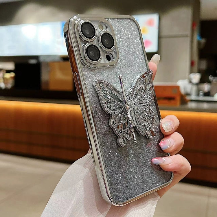 For iPhone 16 Pro Max Electroplated Gradient Glitter 3D Butterfly TPU Phone Case(Gradient Silver) - iPhone 16 Pro Max Cases by buy2fix | Online Shopping UK | buy2fix