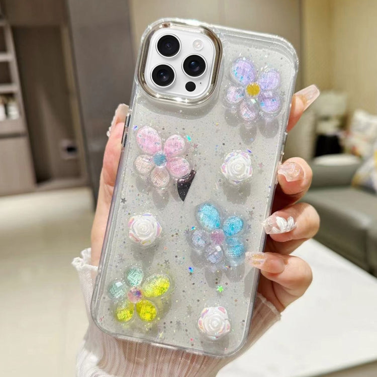 For iPhone 16 Pro 3D Flower Glitter Epoxy TPU Phone Case(Colorful Flowers) - iPhone 16 Pro Cases by buy2fix | Online Shopping UK | buy2fix