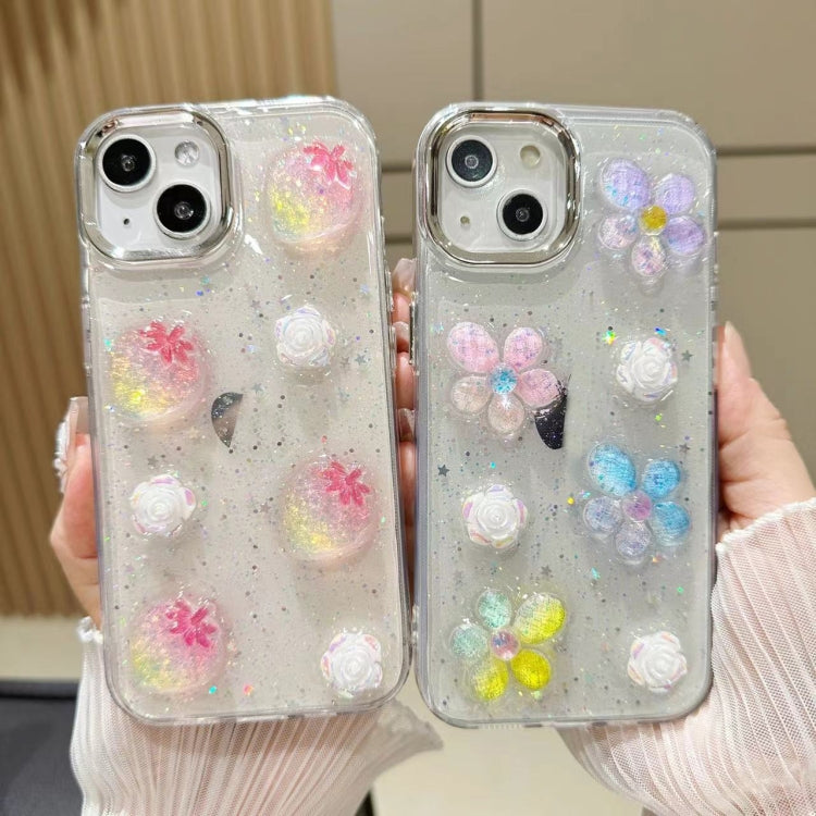 For iPhone 16 Pro Max 3D Flower Glitter Epoxy TPU Phone Case(Colorful Flowers) - iPhone 16 Pro Max Cases by buy2fix | Online Shopping UK | buy2fix