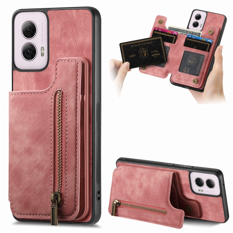 For Motorola G Power 5G 2024 Retro Leather Zipper Wallet Back Phone Case(Pink) - Motorola Cases by buy2fix | Online Shopping UK | buy2fix