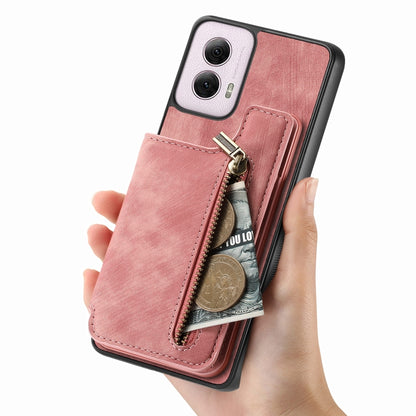 For Motorola G Power 5G 2024 Retro Leather Zipper Wallet Back Phone Case(Pink) - Motorola Cases by buy2fix | Online Shopping UK | buy2fix