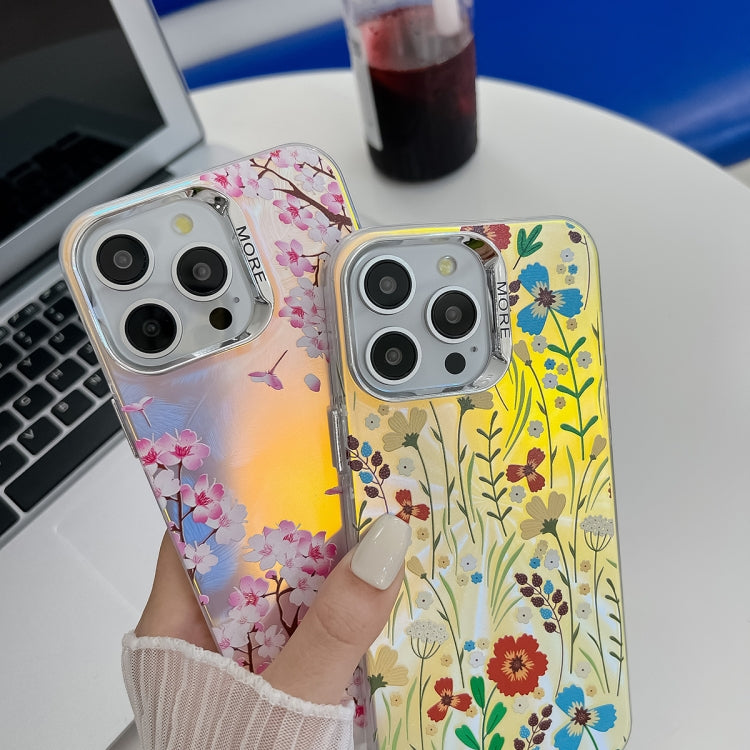 For iPhone 16 Plus Electroplating Laser Flower Texture TPU Phone Case(Flower AH1) - iPhone 16 Plus Cases by buy2fix | Online Shopping UK | buy2fix