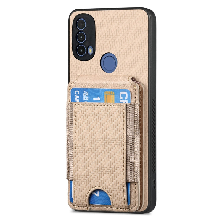 For Motorola Moto G Play 2024 4G Carbon Fiber Vertical Flip Wallet Stand Phone Case(Khaki) - Motorola Cases by buy2fix | Online Shopping UK | buy2fix