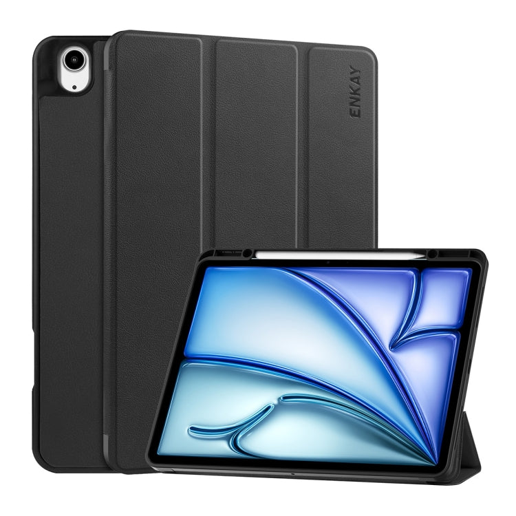 For iPad Air 13 2024 ENKAY Tri-fold Custer Texture TPU Leather Smart Tablet Case with Pen Slot(Black) - iPad Air 13 2024 Cases by ENKAY | Online Shopping UK | buy2fix