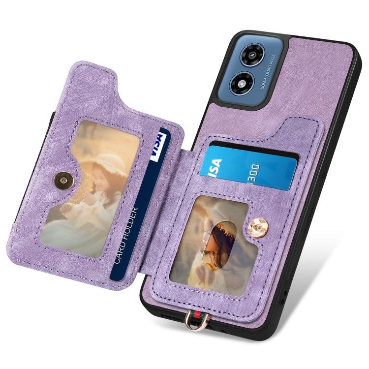 For Motorola G Play 2024 Retro Skin-feel Ring Multi-card RFID Wallet Phone Case(Purple) - Motorola Cases by buy2fix | Online Shopping UK | buy2fix