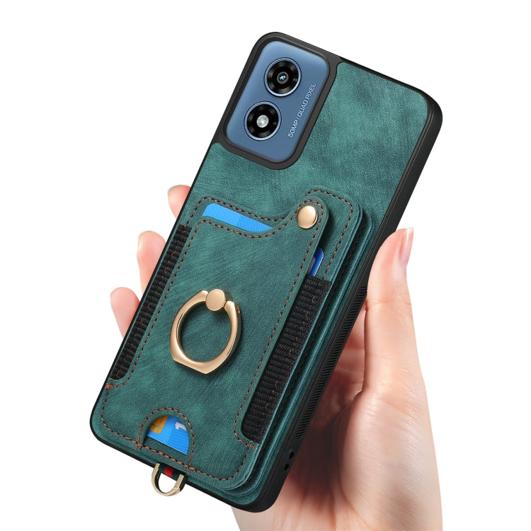 For Motorola G Play 2024 Retro Skin-feel Ring Multi-card RFID Wallet Phone Case(Green) - Motorola Cases by buy2fix | Online Shopping UK | buy2fix