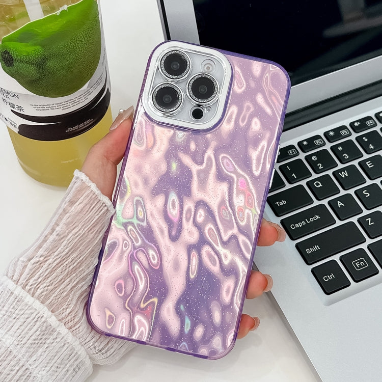 For iPhone 16 Pro Plating Glitter Texture TPU Phone Case with Lens Film(Purple Wrinkles) - iPhone 16 Pro Cases by buy2fix | Online Shopping UK | buy2fix