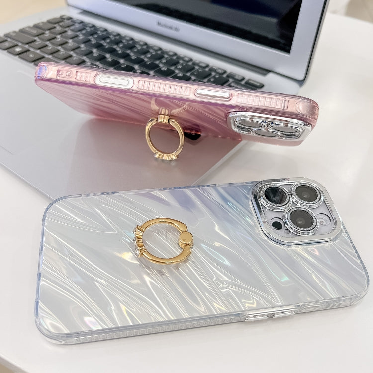 For iPhone 16 Plus Plating Glitter Texture Ring Holder TPU Phone Case with Lens Film(Purple Wrinkles) - iPhone 16 Plus Cases by buy2fix | Online Shopping UK | buy2fix