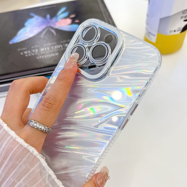 For iPhone 16 Plus Plating Glitter Texture Chain Wristband TPU Phone Case with Lens Film(White Feather Yarn) - iPhone 16 Plus Cases by buy2fix | Online Shopping UK | buy2fix