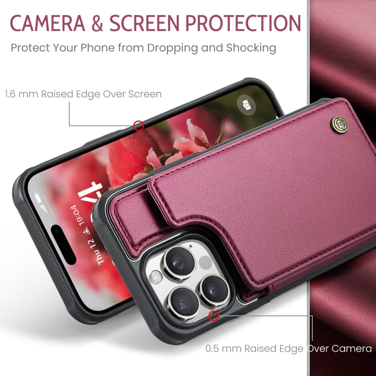 For iPhone 16 Pro CaseMe C22 Card Slots Holder RFID Anti-theft Phone Case(Red) - iPhone 16 Pro Cases by CaseMe | Online Shopping UK | buy2fix