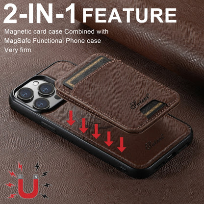 For iPhone 12 Pro Max Suteni H18 Cross Grain MagSafe Wallet Leather Phone Case(Brown) - iPhone 12 Pro Max Cases by Suteni | Online Shopping UK | buy2fix