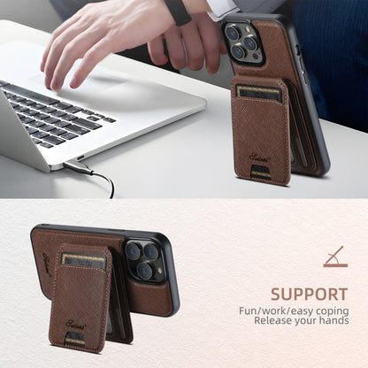 For iPhone 12 Pro Suteni H18 Cross Grain MagSafe Wallet Leather Phone Case(Brown) - iPhone 12 / 12 Pro Cases by Suteni | Online Shopping UK | buy2fix