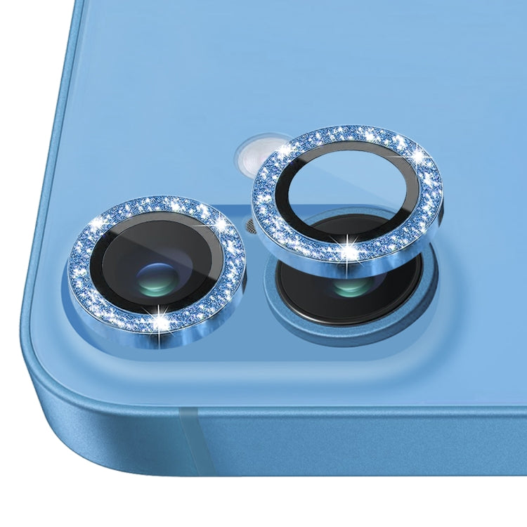 For iPhone 16 / 16 Plus NORTHJO Glitter Camera Lens Protector Tempered Glass Metal Ring Film(Blue) - iPhone 16 Tempered Glass by NORTHJO | Online Shopping UK | buy2fix