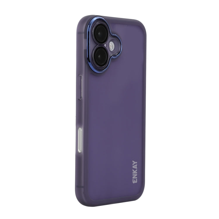 For iPhone 16 Plus ENKAY Hat-Prince Translucent Matte TPU Phone Case with Lens Film(Purple) - iPhone 16 Plus Cases by ENKAY | Online Shopping UK | buy2fix