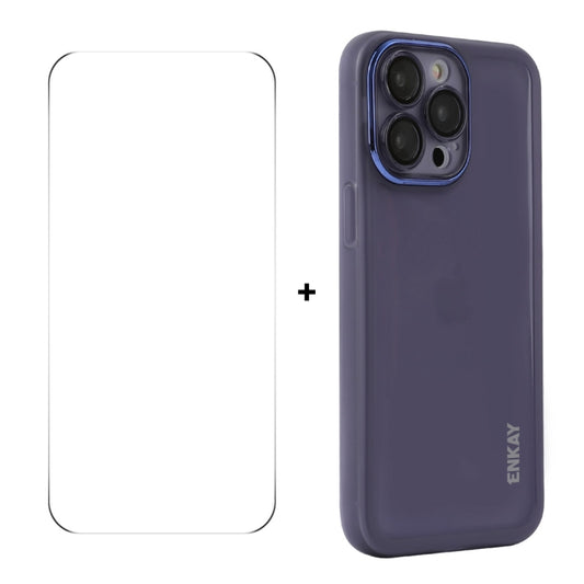 For iPhone 15 Pro Max ENKAY Hat-Prince Translucent Matte TPU Phone Case with Lens Film + 9H Big Arc Edge Film(Purple) - iPhone 15 Pro Max Cases by ENKAY | Online Shopping UK | buy2fix