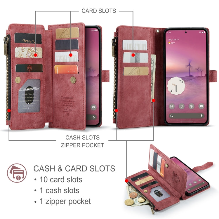 For Google Pixel 9 Pro XL CaseMe C30 Card Slots Zipper Wallet Leather Phone Case(Wine) - Google Cases by CaseMe | Online Shopping UK | buy2fix