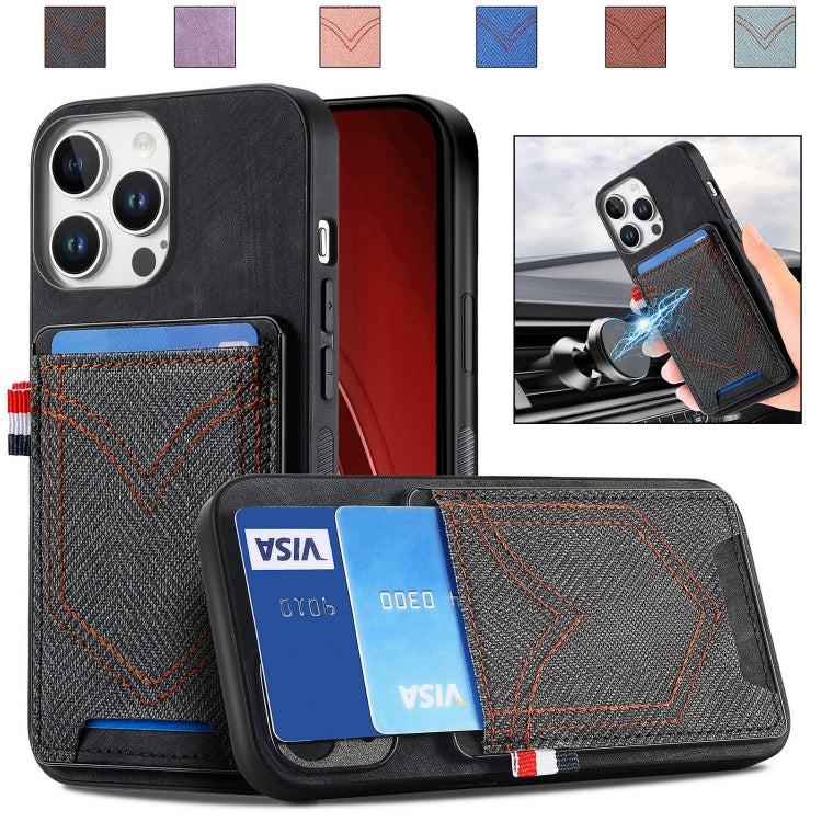 For iPhone 16 Pro Denim Texture Leather Skin Phone Case with Card Slot(Black) - iPhone 16 Pro Cases by buy2fix | Online Shopping UK | buy2fix