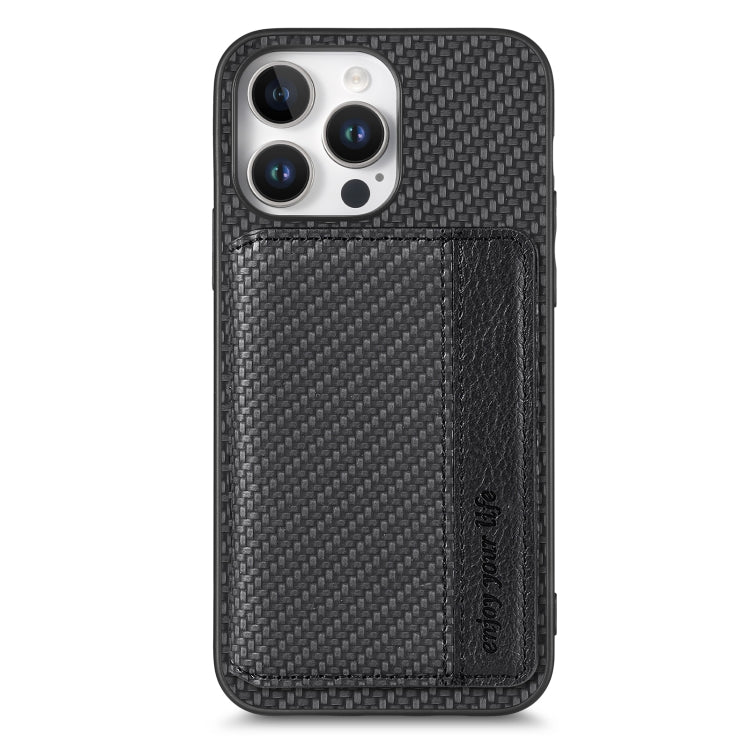 For iPhone 16 Pro Carbon Fiber Magnetic Card Wallet RFID Blocking Phone Case(Black) - iPhone 16 Pro Cases by buy2fix | Online Shopping UK | buy2fix