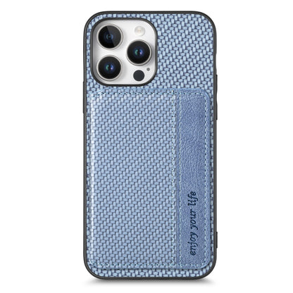 For iPhone 16 Pro Max Carbon Fiber Magnetic Card Wallet RFID Blocking Phone Case(Blue) - iPhone 16 Pro Max Cases by buy2fix | Online Shopping UK | buy2fix