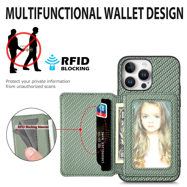 For iPhone 16 Pro Carbon Fiber Magnetic Card Wallet RFID Blocking Phone Case(Black) - iPhone 16 Pro Cases by buy2fix | Online Shopping UK | buy2fix