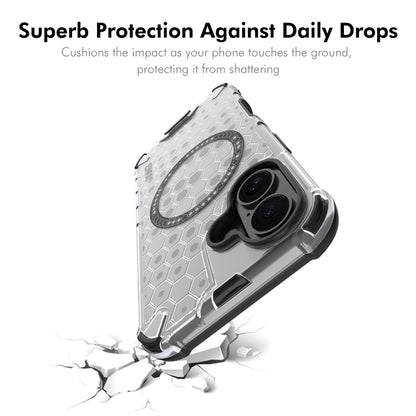 For iPhone 16 ENKAY Hat-Prince Honeycomb MagSafe Shockproof Phone Case with Large Arc Edge Film(Grey) - iPhone 16 Cases by ENKAY | Online Shopping UK | buy2fix