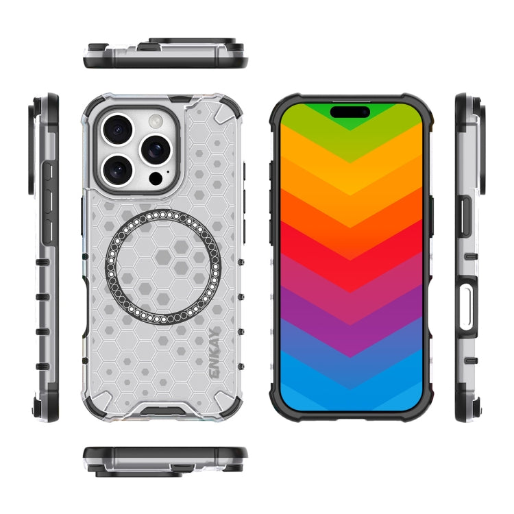 For iPhone 14 Pro Max ENKAY Hat-Prince Honeycomb MagSafe Shockproof Phone Case with Large Arc Edge Film(White) - iPhone 14 Pro Max Cases by ENKAY | Online Shopping UK | buy2fix