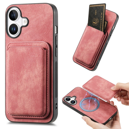 For iPhone 16 Plus Retro Leather Card Bag Magnetic Phone Case(Pink) - iPhone 16 Plus Cases by buy2fix | Online Shopping UK | buy2fix