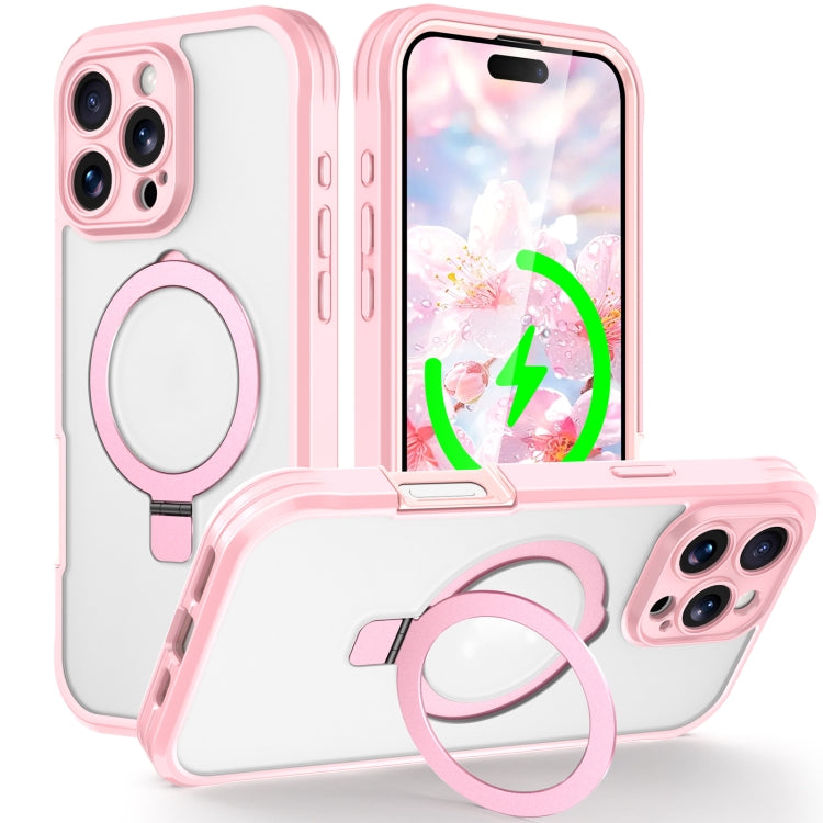 For iPhone 16 Pro Skin Feel MagSafe Holder 360 Full Body Phone Case(Pink) - iPhone 16 Pro Cases by buy2fix | Online Shopping UK | buy2fix